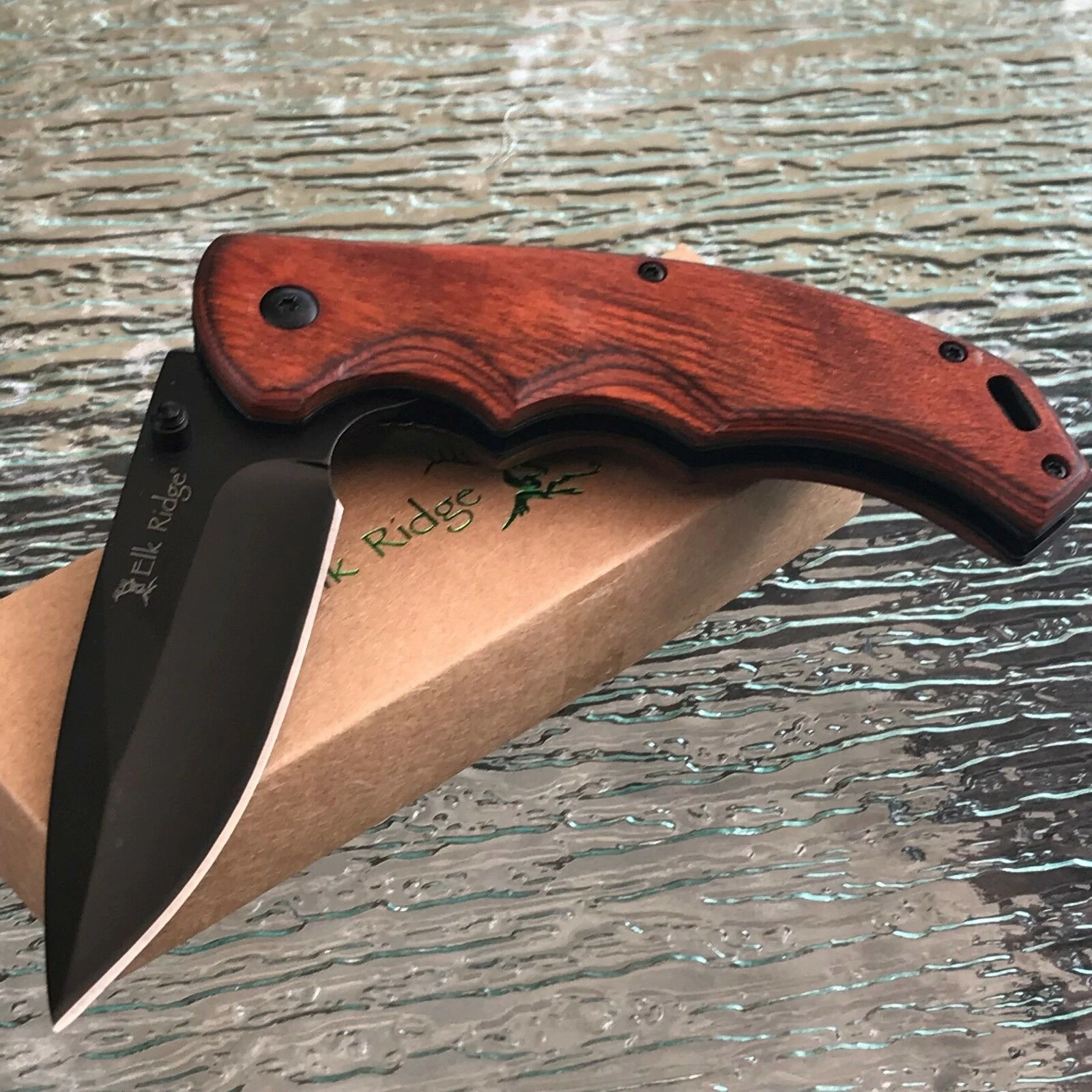 8.25" ELK RIDGE PAKKAWOOD SPRING ASSISTED FOLDING EDC KNIFE - Image 4