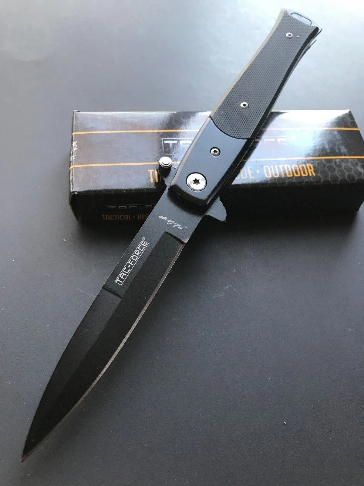 8.5" Tac Force Black Stiletto G10 Self Defense Pocket Knife TF-428G10 - Image 4