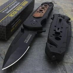 8" Wood Handle Spring Assisted Tactical Serrated Pocket Knife Blade Open Tac