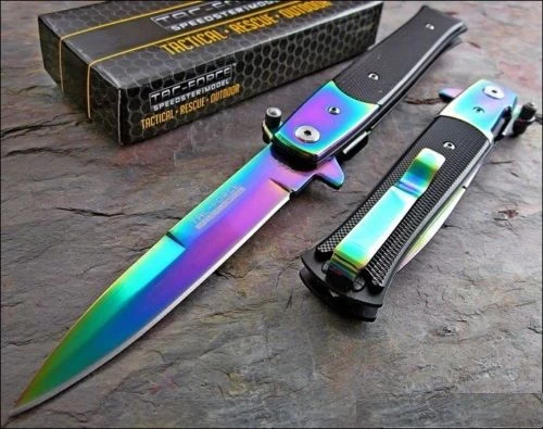 8.5" Tac Force Rainbow Blade Stiletto Assisted Pocket Knife (TF-428RB) - Image 5