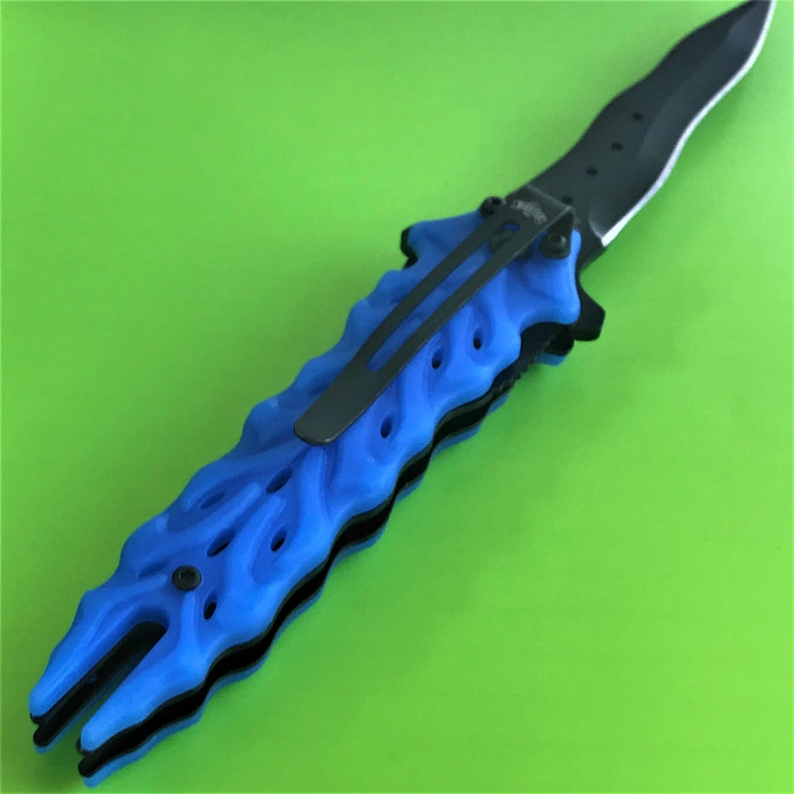 8.25" Master Spring Assisted Tactical Blue Handle Folding Pocket Knife - Image 9