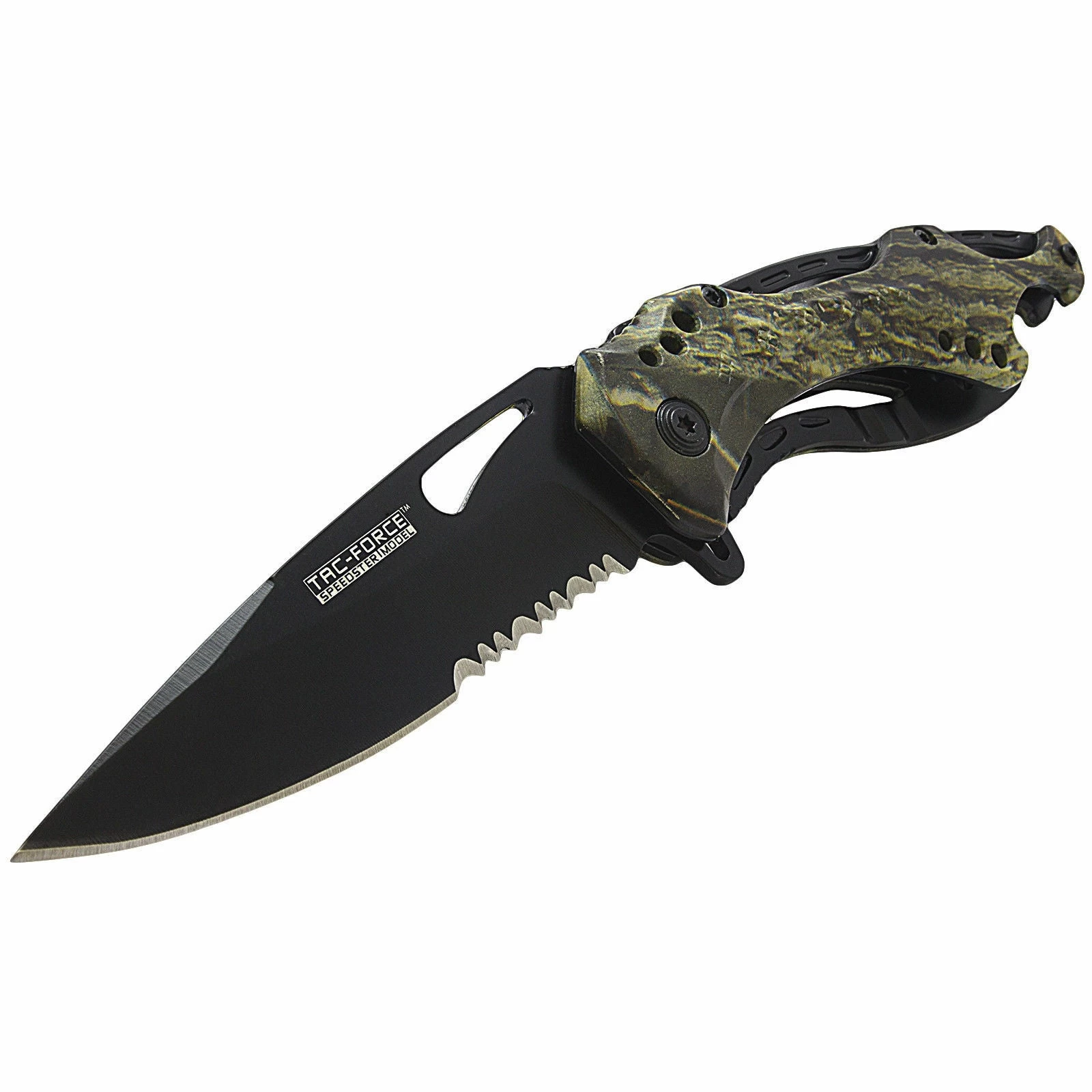 8" TAC FORCE ASSISTED OPEN HUNTING GREEN CAMO KNIFE (TF-705GC) - Image 7