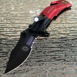 8" Tac Force Tactical Fire Dept Rescue Pocket Knife W/ LED Flashlight