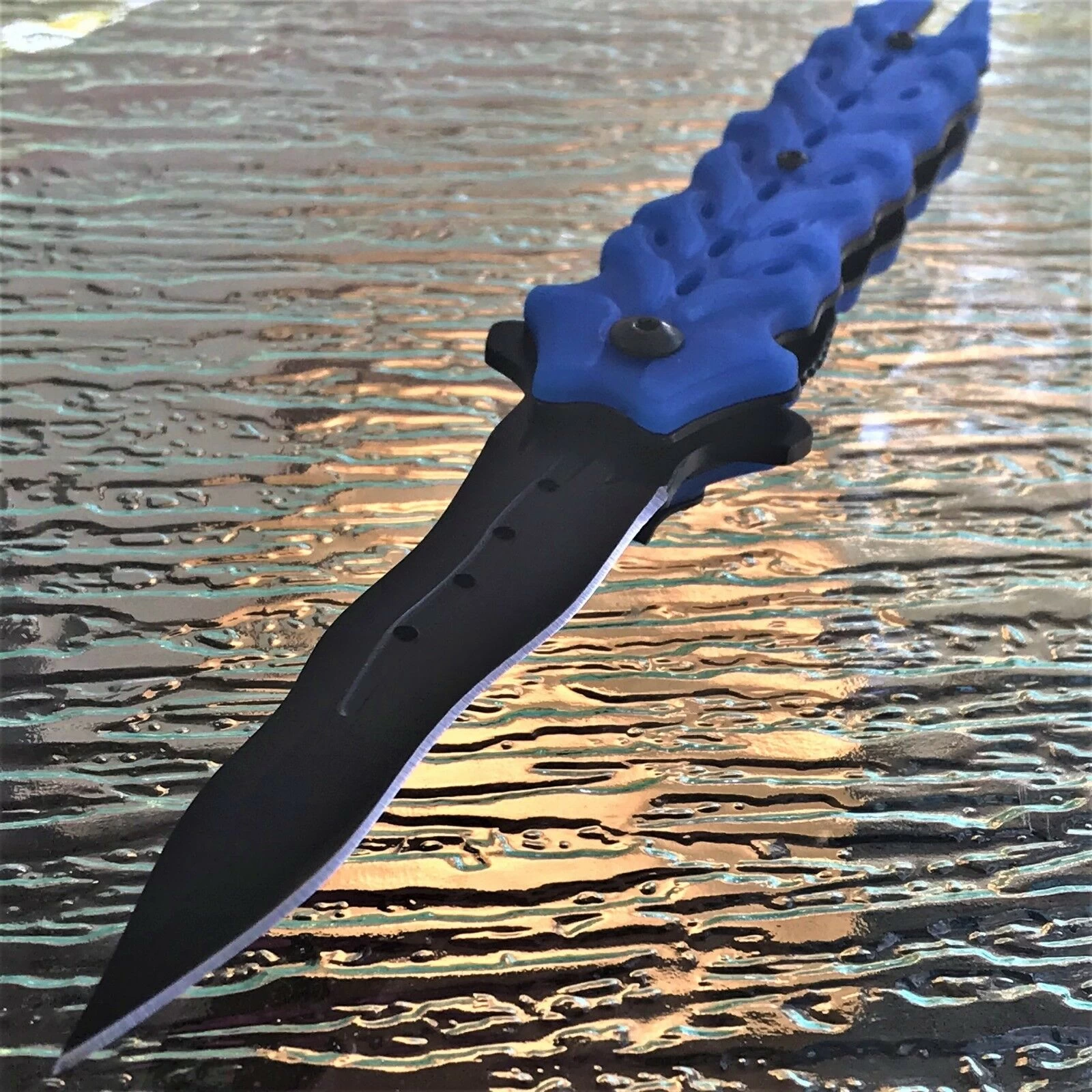 8.25" Master Spring Assisted Tactical Blue Handle Folding Pocket Knife - Image 8