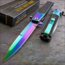 8.5" Tac Force Rainbow Blade Stiletto Assisted Pocket Knife (TF-428RB)