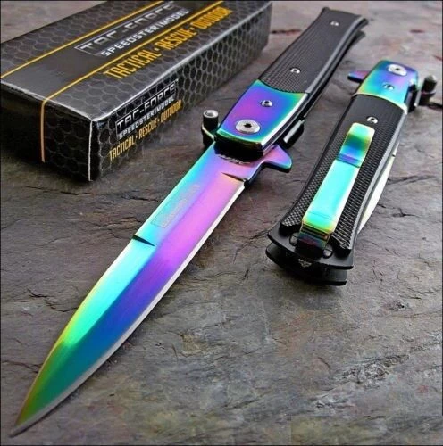 8.5" Tac Force Rainbow Blade Stiletto Assisted Pocket Knife (TF-428RB)