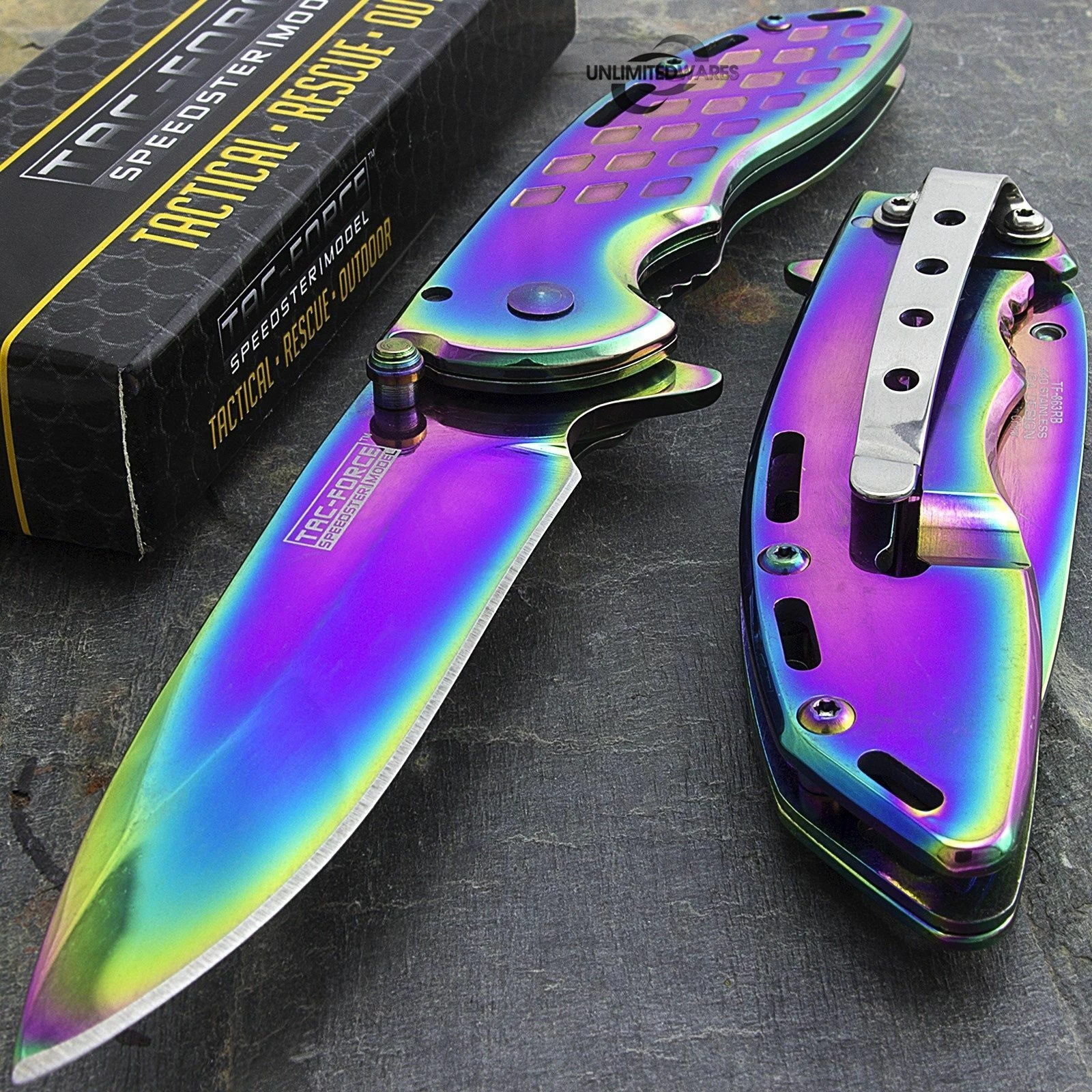 7" Tac Force Titanium Coated Rainbow Assisted Tactical Folding Knife - Image 3