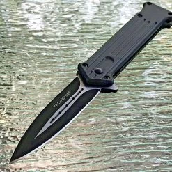 8" Tac Force Black Stiletto Assisted Tactical Folding Pocket Knife