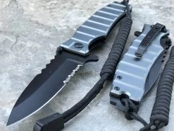 7.75" Military Combat Tactical Silver Assisted Rescue Pocket Knife