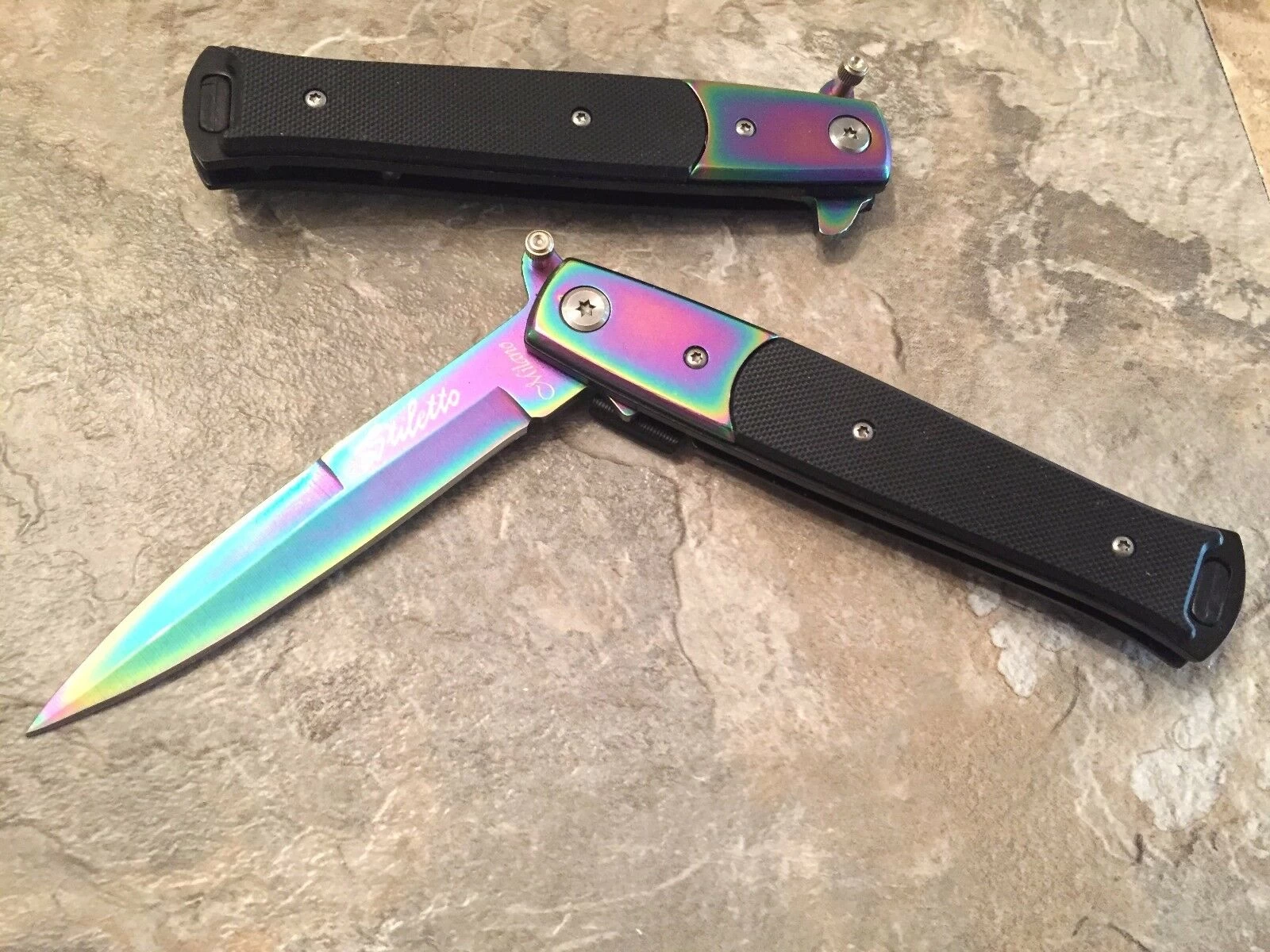 8.5" Tac Force Rainbow Blade Stiletto Assisted Pocket Knife (TF-428RB) - Image 10