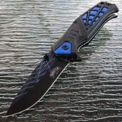 8.35" MASTER USA SPRING ASSISTED TACTICAL BLUE HANDLE FOLDING Pocket KNIFE OPEN