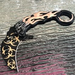 8" Tac Force Karambit Gold Flames Biohazard Skull Fantasy Pocket Knife