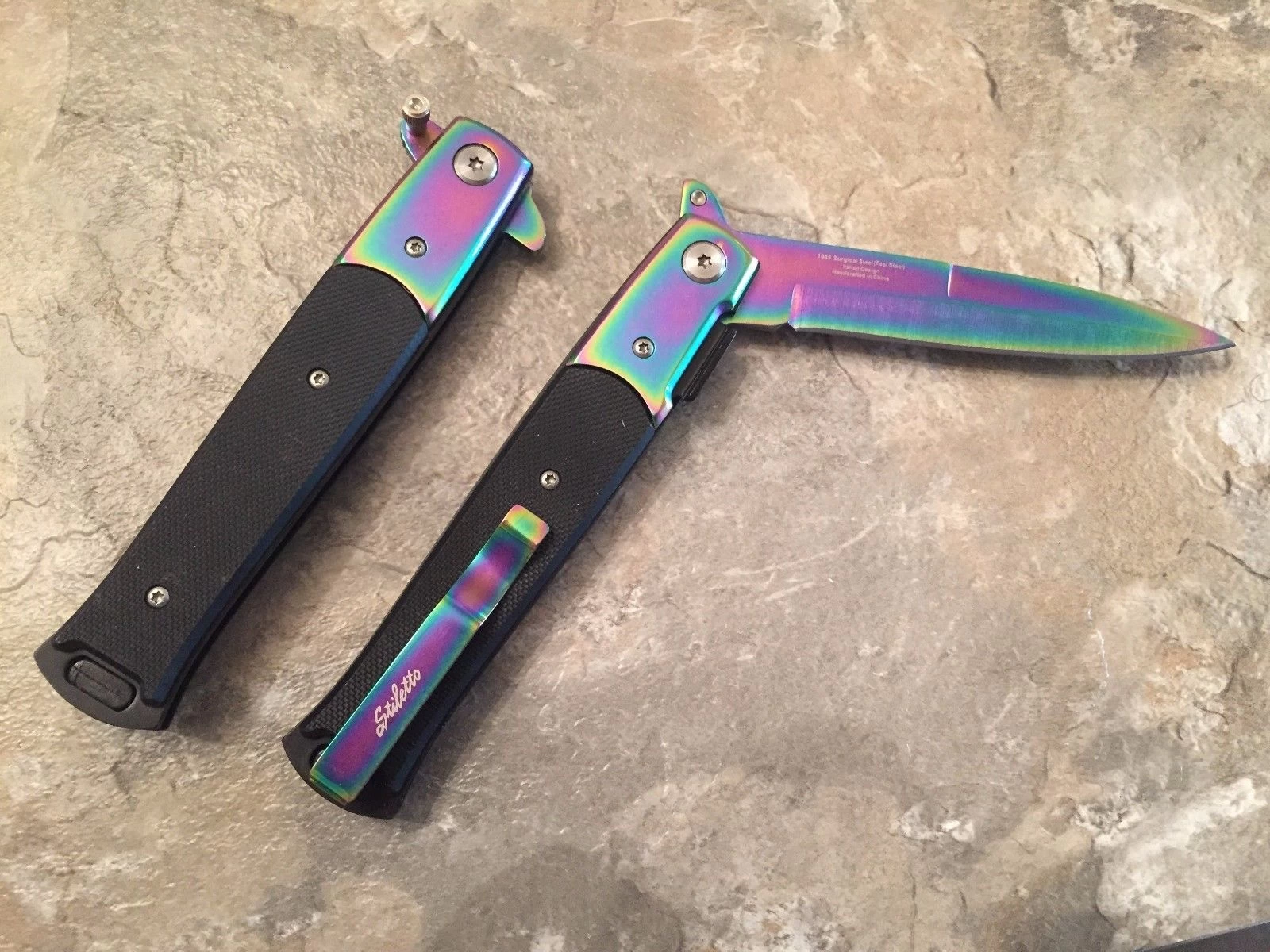 8.5" Tac Force Rainbow Blade Stiletto Assisted Pocket Knife (TF-428RB) - Image 11