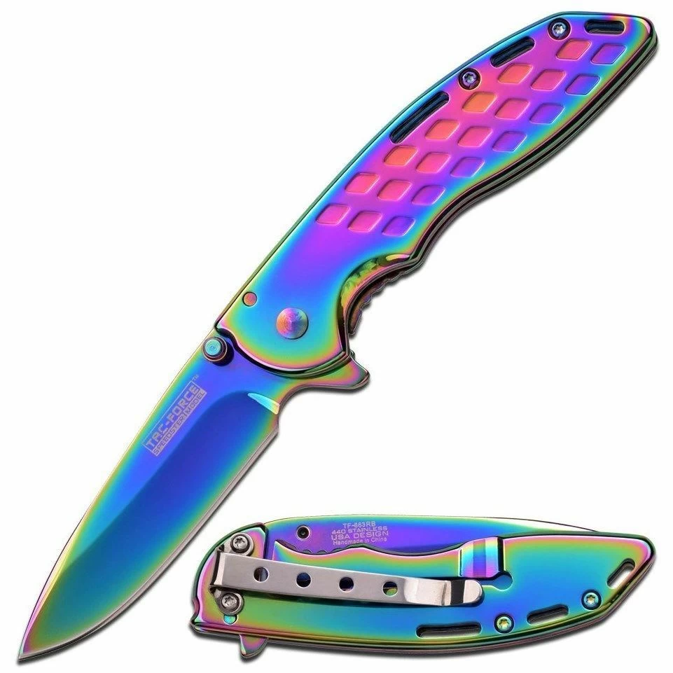 7" Tac Force Titanium Coated Rainbow Assisted Tactical Folding Knife - Image 10