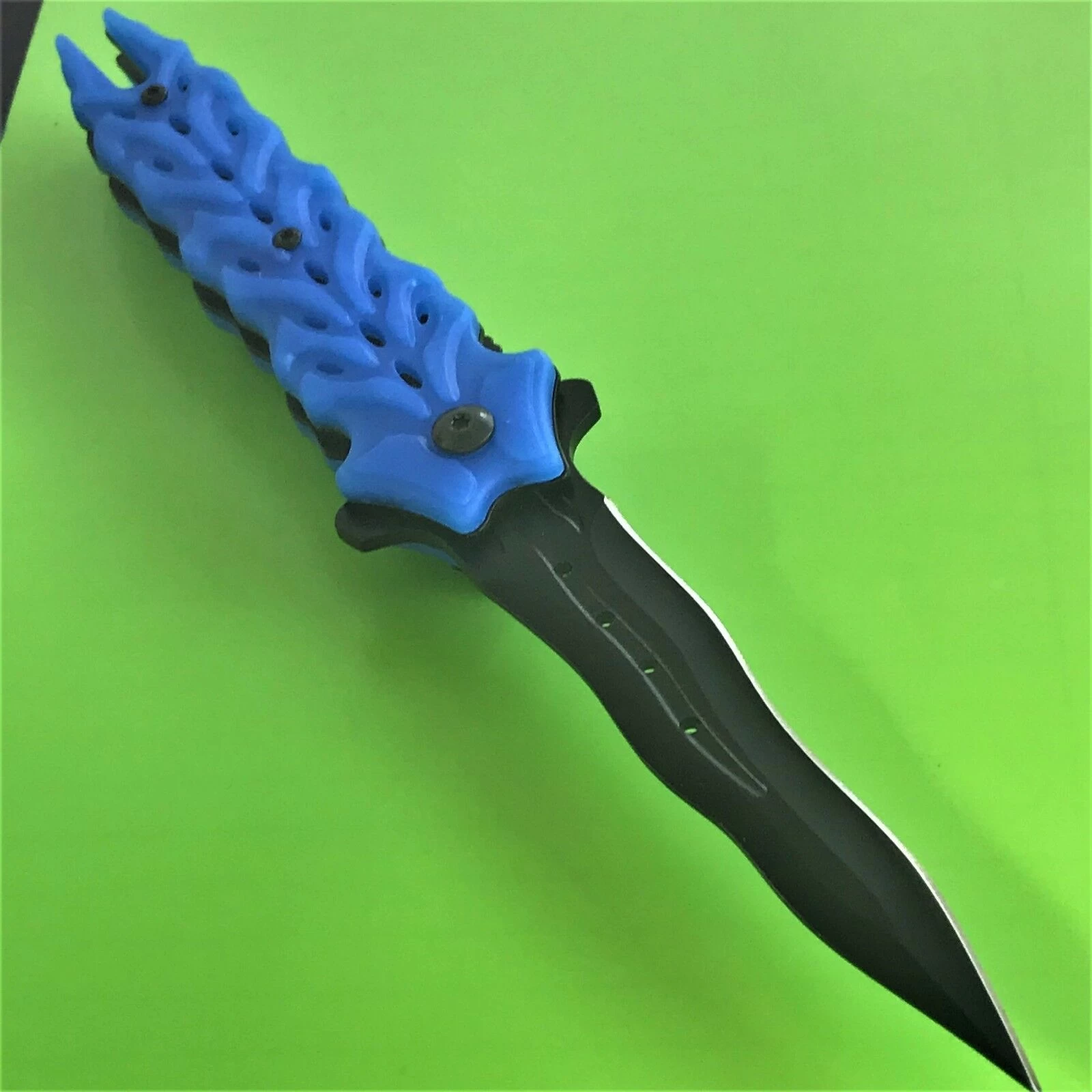8.25" Master Spring Assisted Tactical Blue Handle Folding Pocket Knife - Image 2