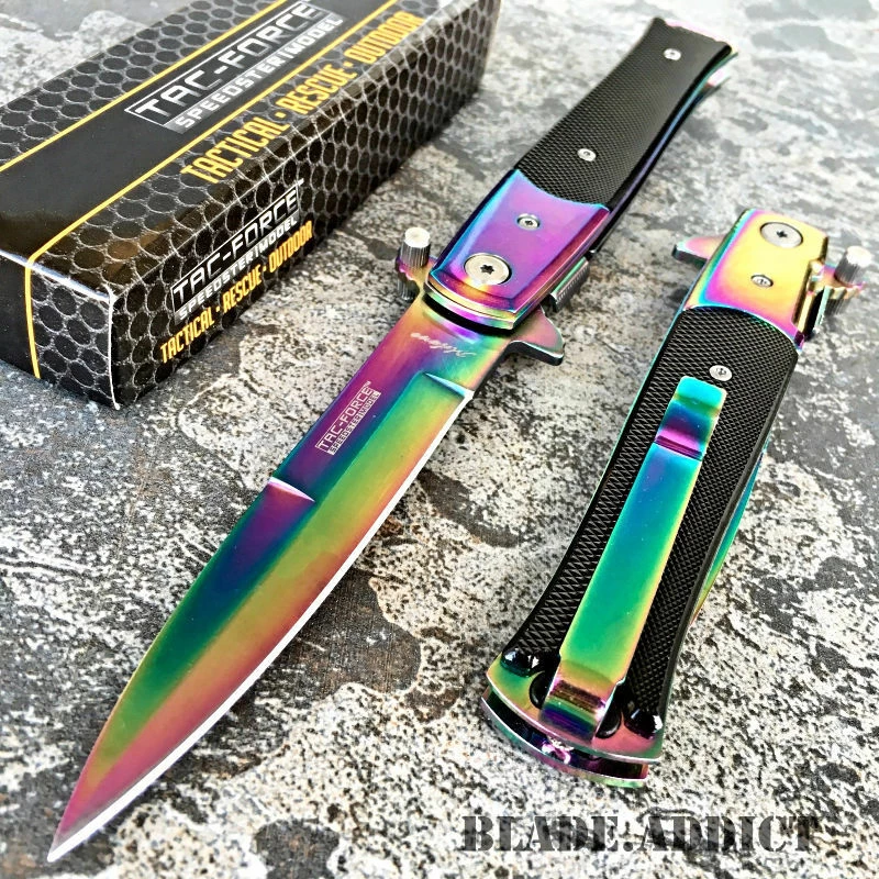 8.5" Tac Force Rainbow Blade Stiletto Assisted Pocket Knife (TF-428RB) - Image 6