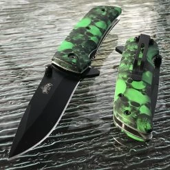 8" Master USA Assisted Open Stonewashed EDC Pocket Knife MU-A005GN