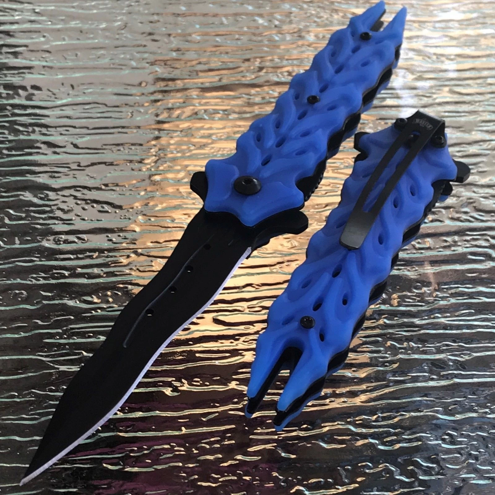 8.25" Master Spring Assisted Tactical Blue Handle Folding Pocket Knife - Image 3