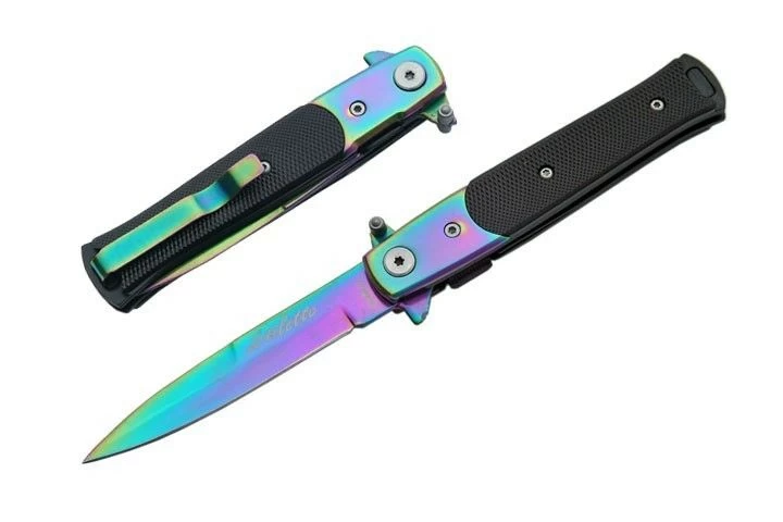 8.5" Tac Force Rainbow Blade Stiletto Assisted Pocket Knife (TF-428RB) - Image 7