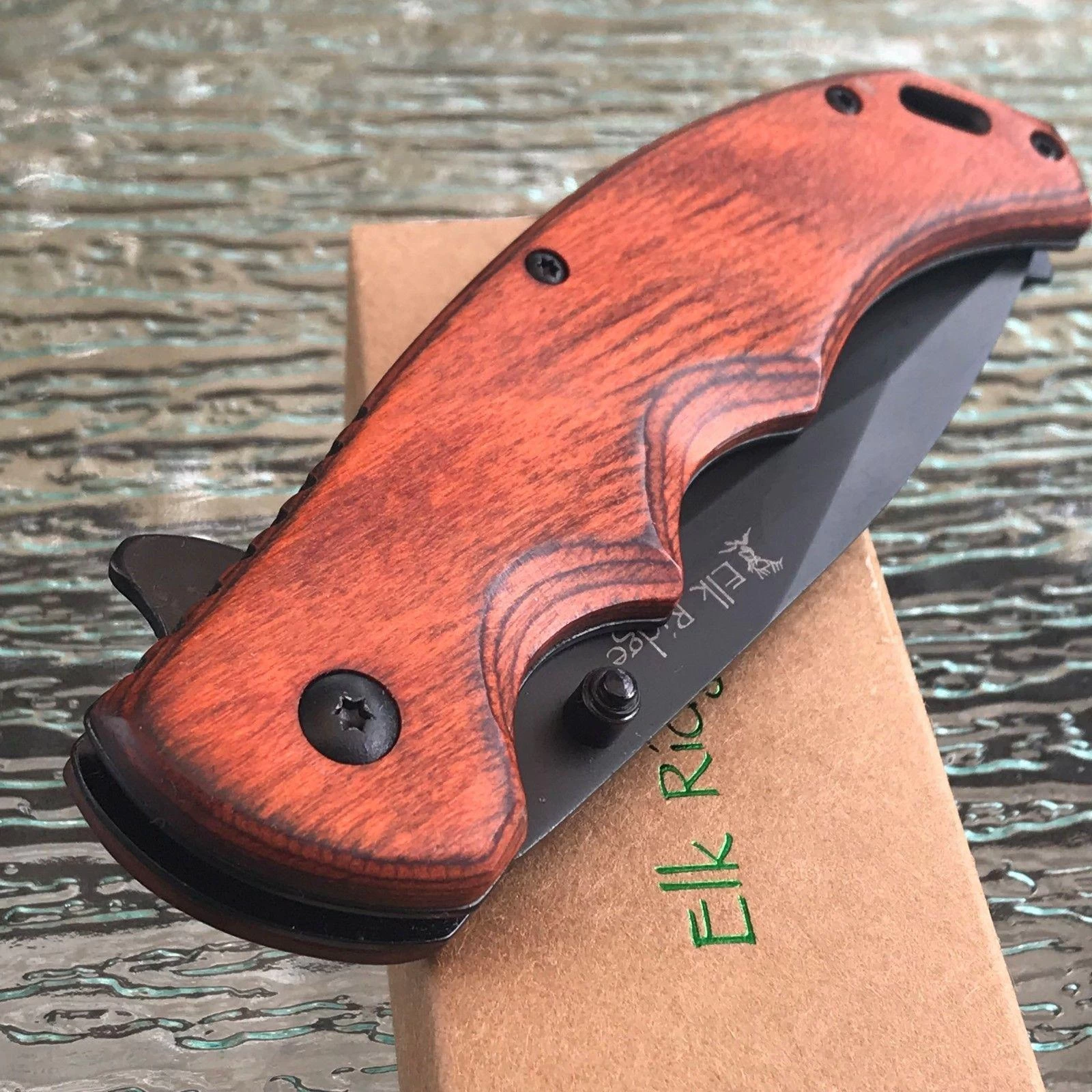 8.25" ELK RIDGE PAKKAWOOD SPRING ASSISTED FOLDING EDC KNIFE - Image 6