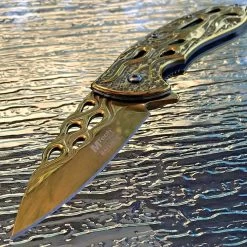 8" Mtech USA Gold Flames Spring Assisted Folding Fantasy Pocket Knife