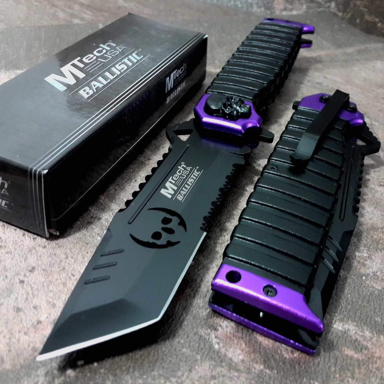 8.75" Mtech USA Assisted Open Tanto Purple Handle Folding Pocket Knife