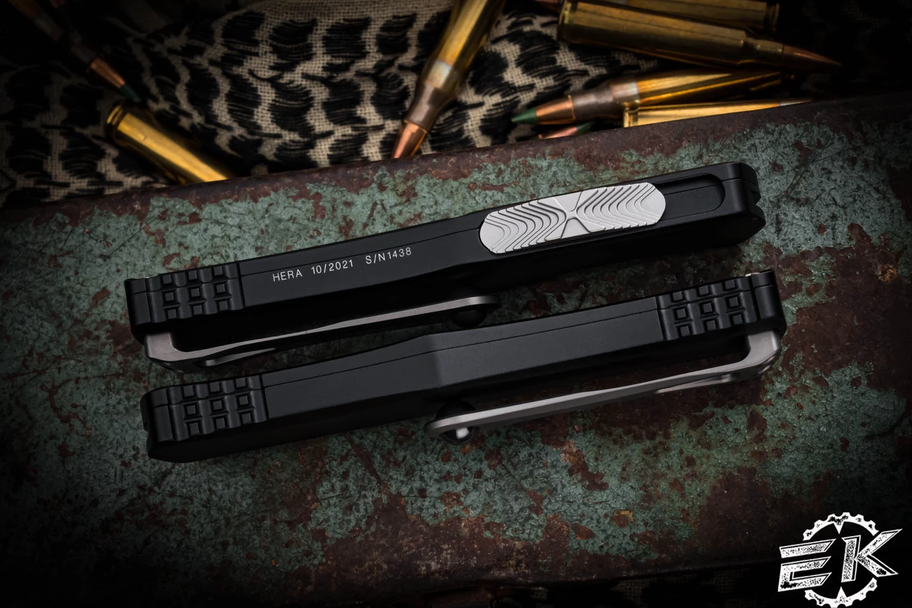 Microtech Hera OTF Automatic Knife Black 3" Dagger Stonewash Serrated 702-12 - Image 2