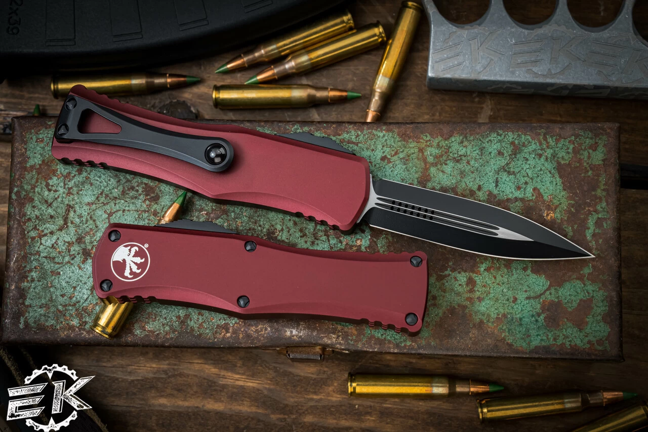 Microtech Hera OTF Automatic Knife Merlot Red 3" Dagger Black 702-1MR - Image 2