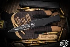 Microtech Hera OTF Automatic Knife Black 3" Dagger Black Serrated 702-2T
