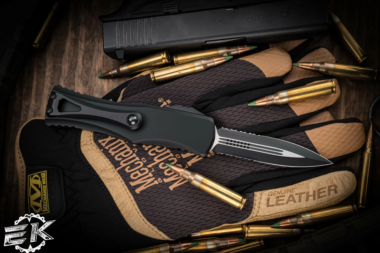 Microtech Hera OTF Automatic Knife Black 3" Dagger Black Serrated 702-2T - Image 2