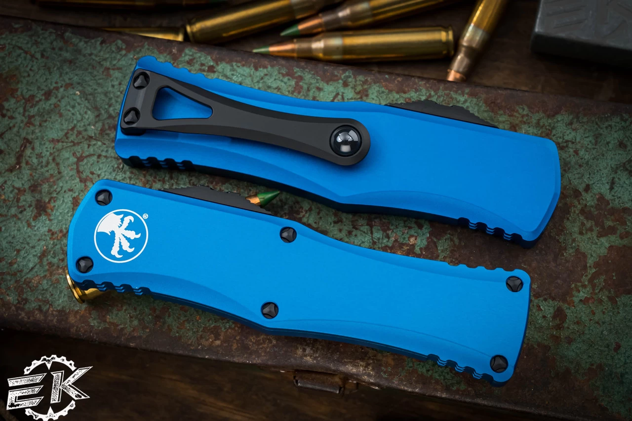 Microtech Hera OTF Automatic Knife Blue 3" Dagger Black Serrated 702-3BL - Image 3