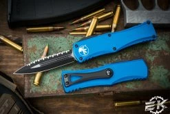 Microtech Hera OTF Automatic Knife Blue 3" Dagger Black Serrated 702-3BL