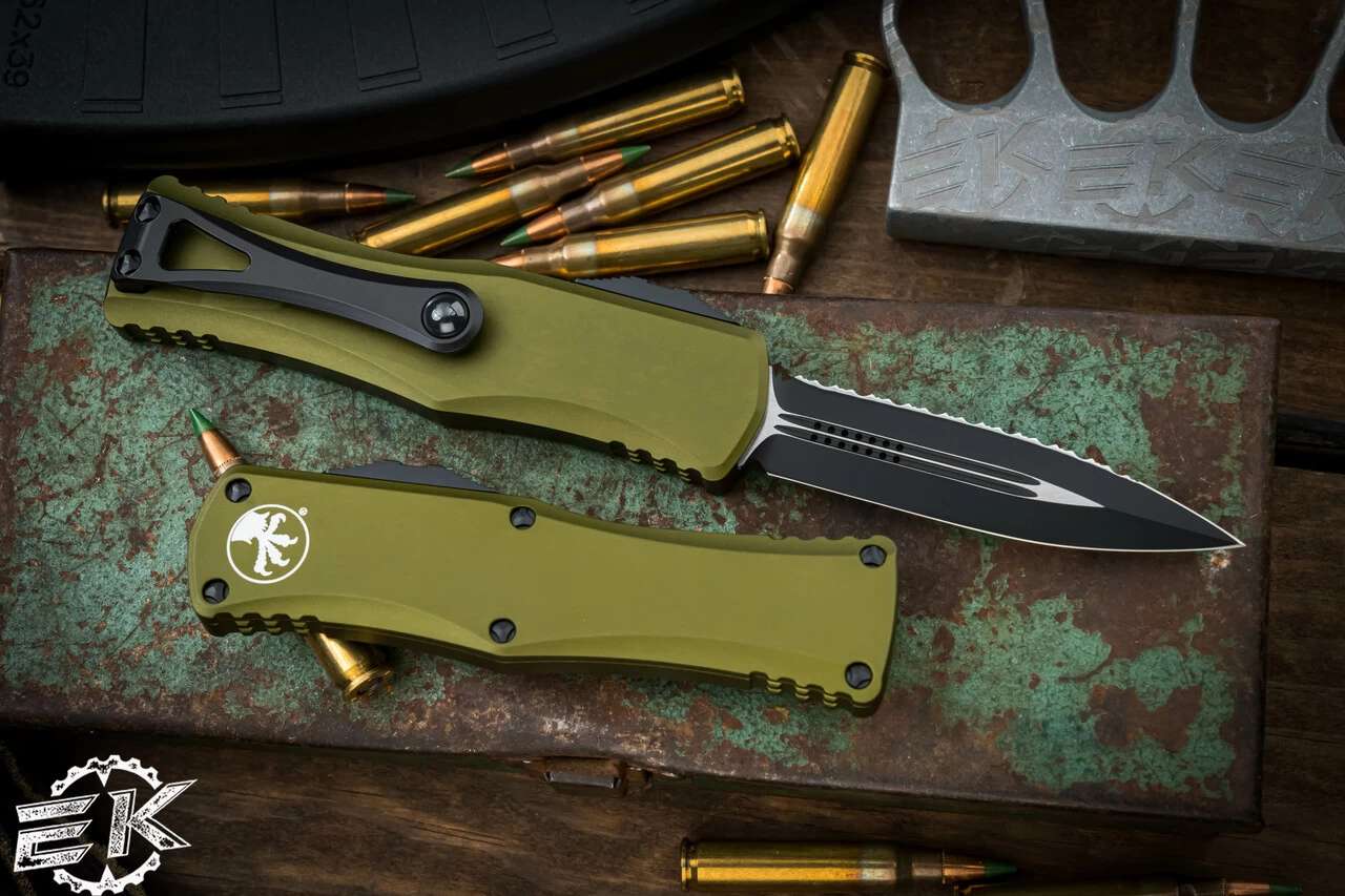 Microtech Hera OTF Automatic Knife OD Green 3" Dagger Black Serrated 702-3 OD - Image 2