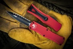Microtech Hera OTF Automatic Knife Red 3" Dagger Serrated Black 702-3RD