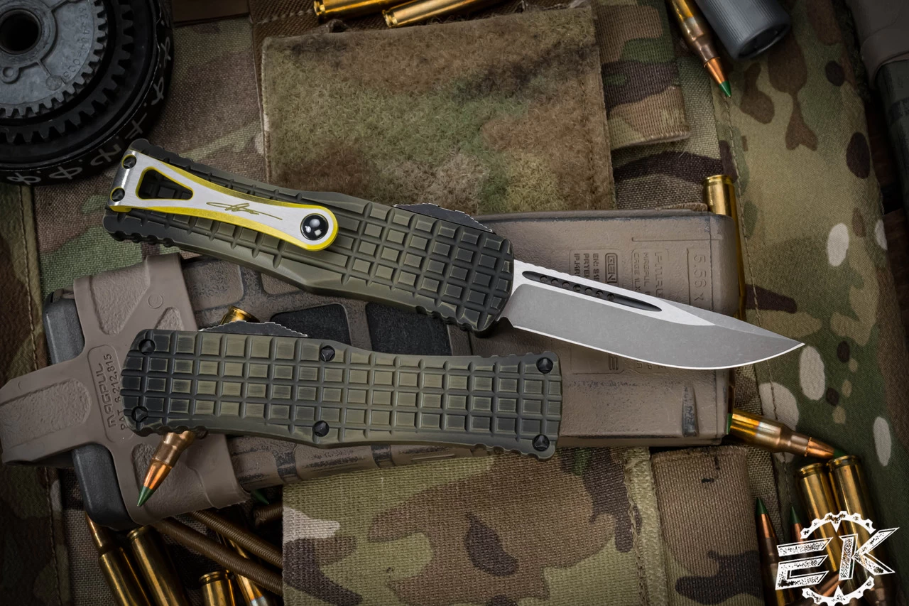 Microtech Hera FRAG Grenade Green OTF Knife 3" Drop Point Stonewash Apocalyptic 703-10APFRGS - Image 2