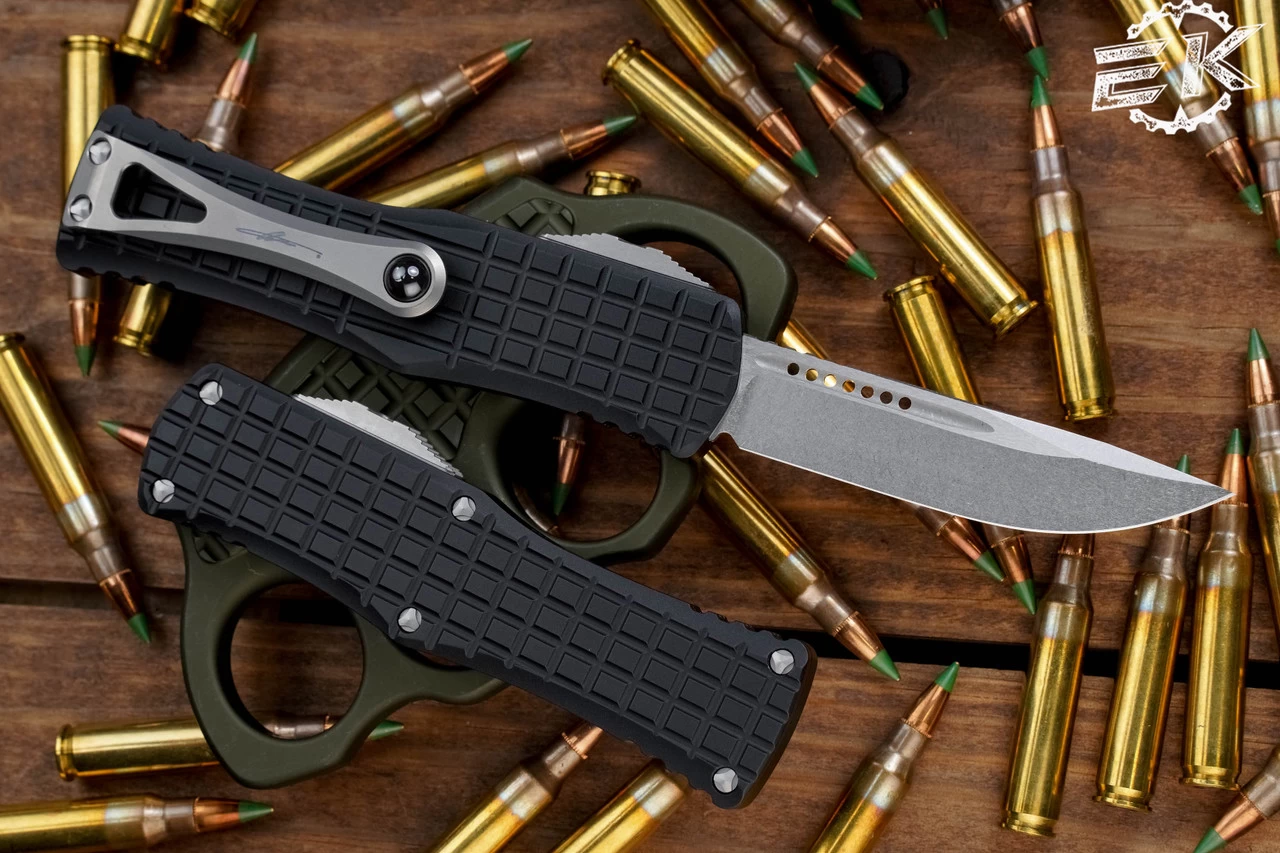 Microtech Hera Frag OTF Automatic Knife Black 3" Drop Point Stonewash 703-10FRS - Image 2