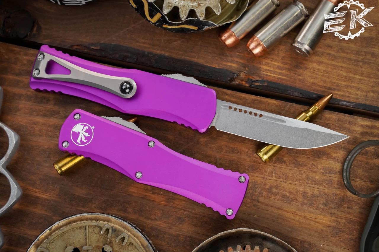 Microtech Hera OTF Automatic Knife Violet 3" Drop Point Stonewash 703-10VI - Image 2