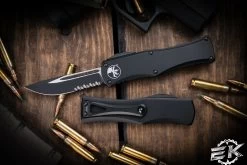 Microtech Hera OTF Automatic Knife 3" Drop Point Black Serrated 703-2T