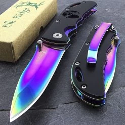 8" ELK RIDGE RAINBOW BLADE ASSISTED CAMPING POCKET KNIFE (ER-A008RB)
