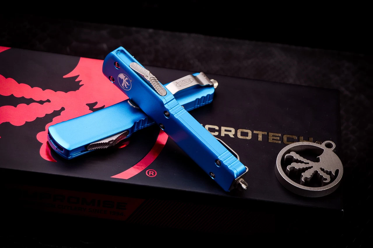 Microtech UTX-70 OTF Automatic Knife Turquoise 2.4" Dagger Satin 147-4TQ - Image 2