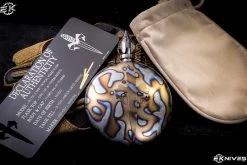 Marfione Custom Blood And Iron Tactical Round Flask Flamed Titanium, Spike Cap W/ Tritium Inserts, 18 Year Jameson