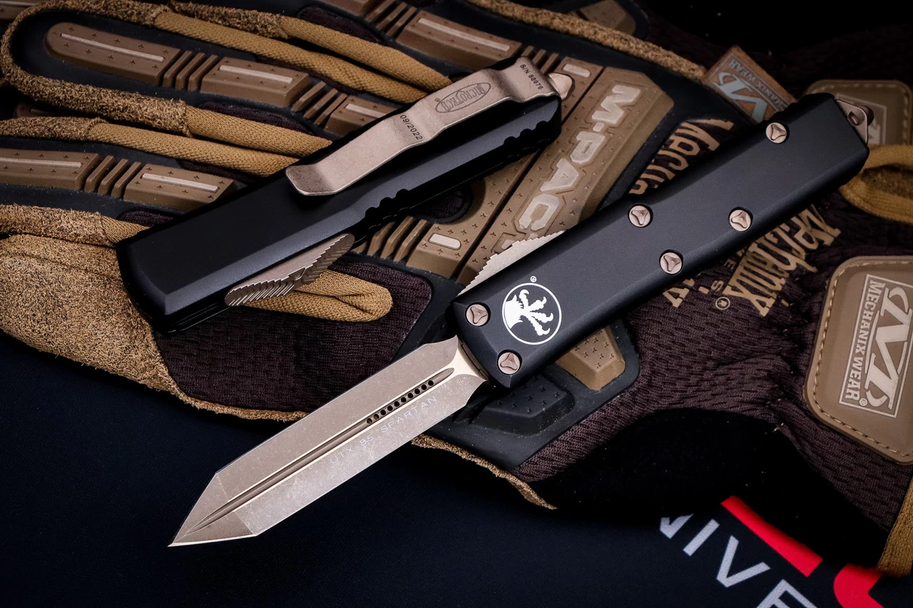 Microtech UTX-85 Spartan OTF Automatic Knife 3" Bronze Apocalyptic 230-13AP