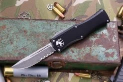 Microtech Hera OTF Automatic Knife 3" Drop Point Stonewash Serrated 703-11