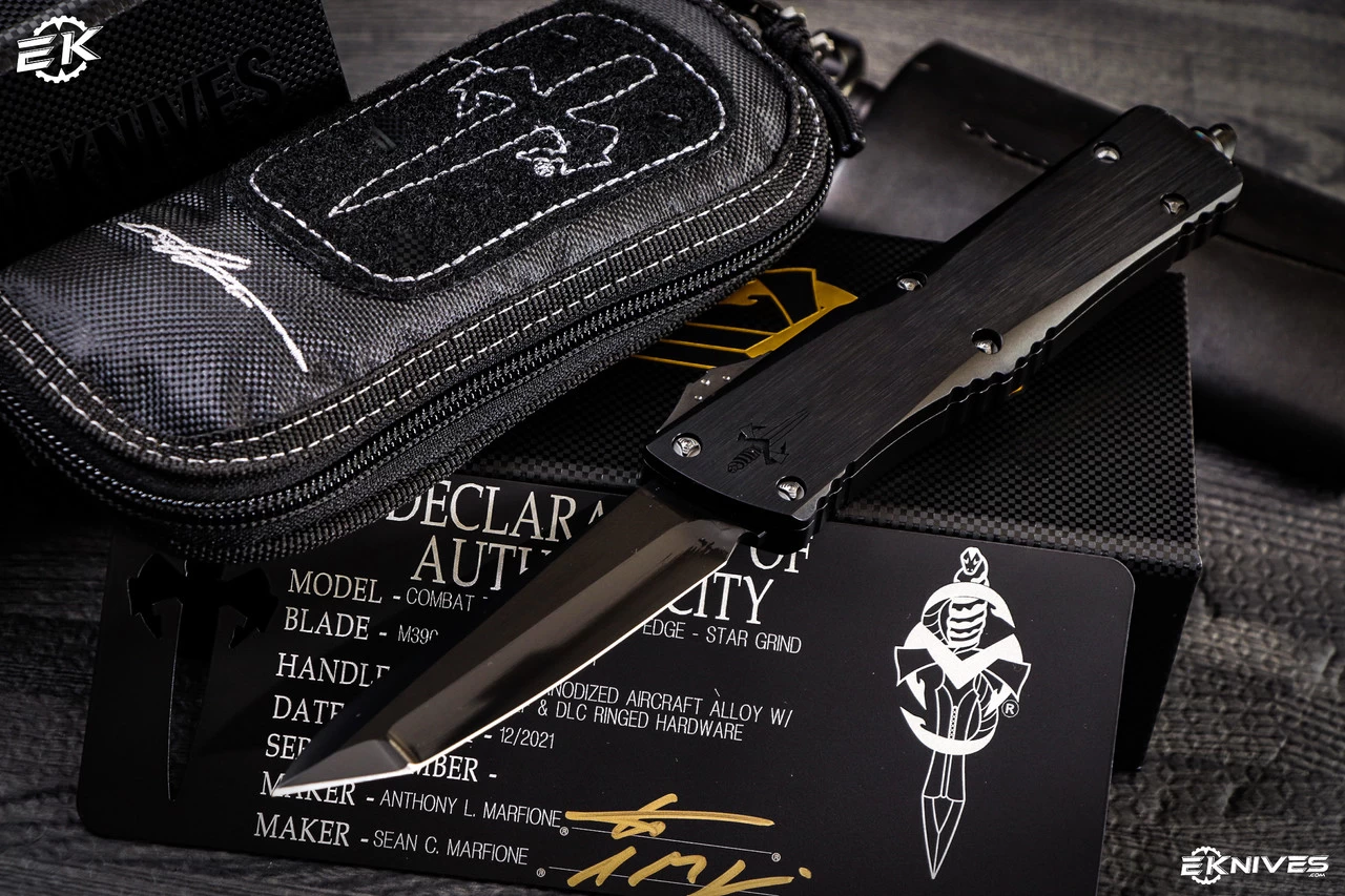 Marfione Custom "Combat Troodon" Dagger Relief OTF Automatic 3.8" DLC Satin Tanto Star Grind