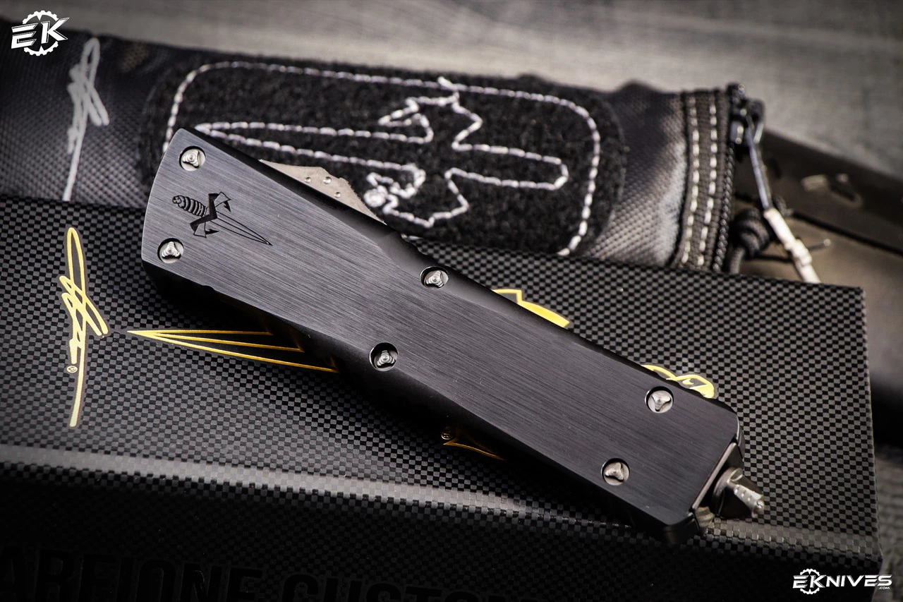 Marfione Custom "Combat Troodon" Dagger Relief OTF Automatic 3.8" DLC Satin Tanto Star Grind - Image 2