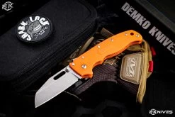 Demko Knives AD20.5 Shark Foot Shark Lock Folding Knife Orange Grivory 3" Stonewash