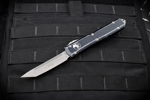 Microtech Knives Ultratech T/E OTF Automatic Knife Apocalyptic Blade Distressed Black Handle - 123-10DBK
