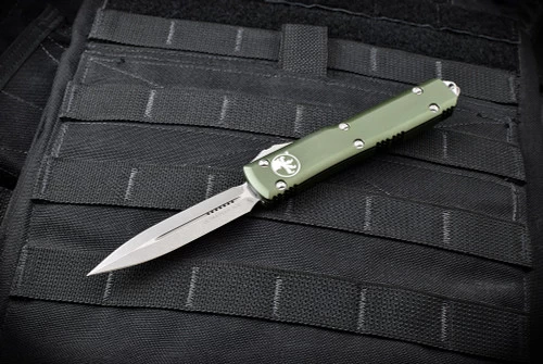 Microtech Knives Ultratech D/E OTF Automatic Knife Apocalyptic Blade OD Green Handles - 122-10APOD