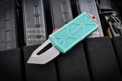 Microtech Knives Exocet Bounty Hunter Apocalyptic Tanto Blade CA Legal OTF Automatic Knife Distressed Green Handle 158-10 BH