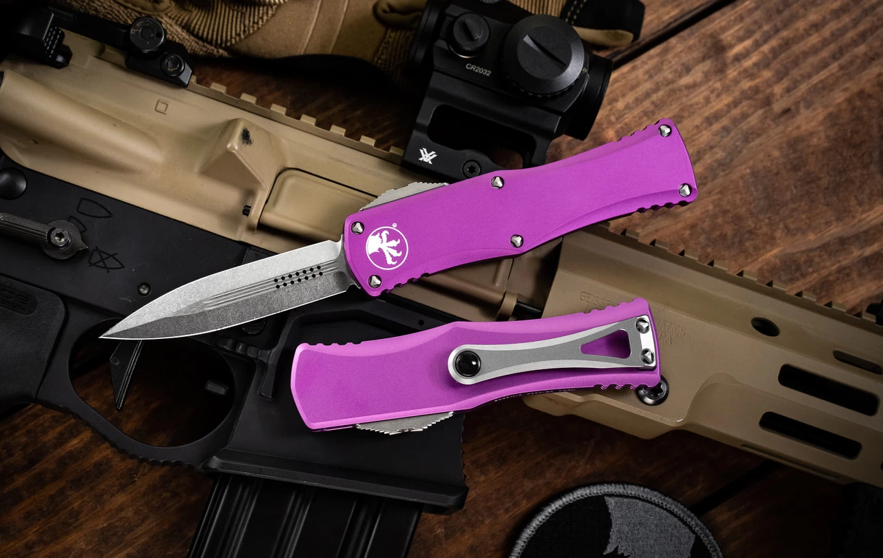 Microtech Hera OTF Automatic Knife Violet 3" Dagger Stonewash 702-10VI